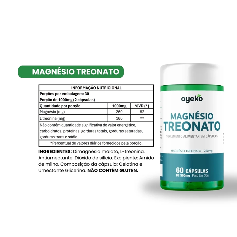 Magnésio Treonato  60Cáps - Ayeko